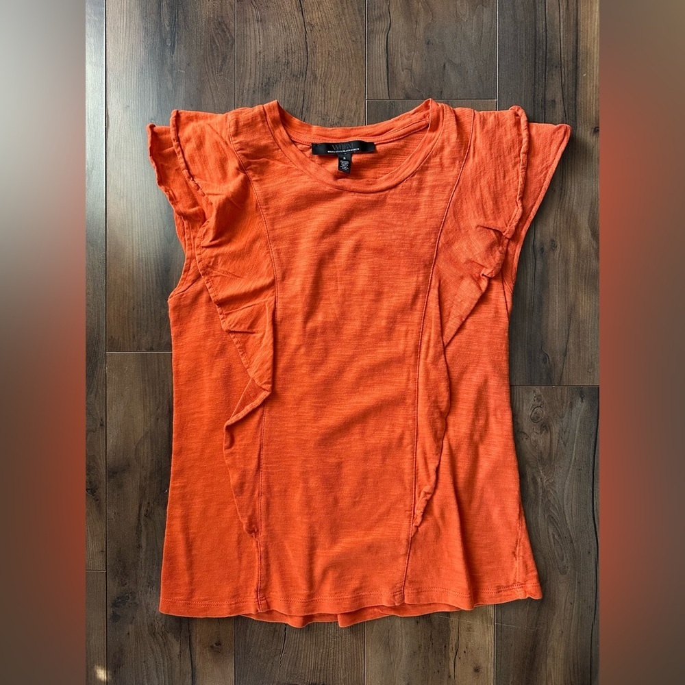 WHBM Orange Ruffle Sleeve Top Small Soft Modal Boho Feminine Summer Chic